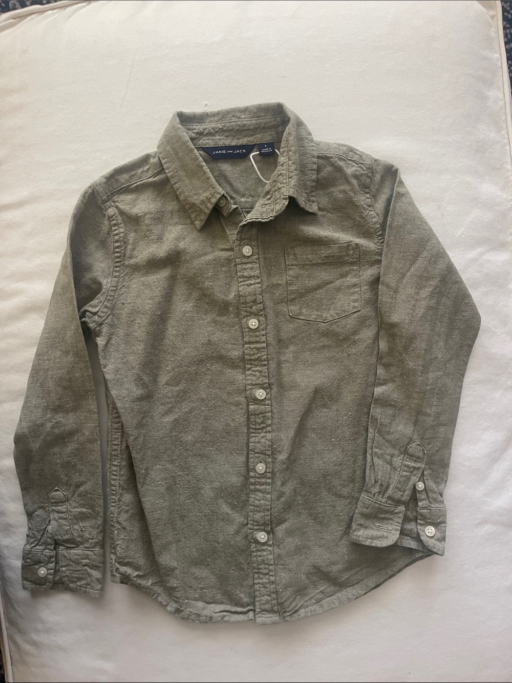 NWOT Janie and Jack Boys Olive-Tone Long Sleeve Button-Down Shirt Size 6
